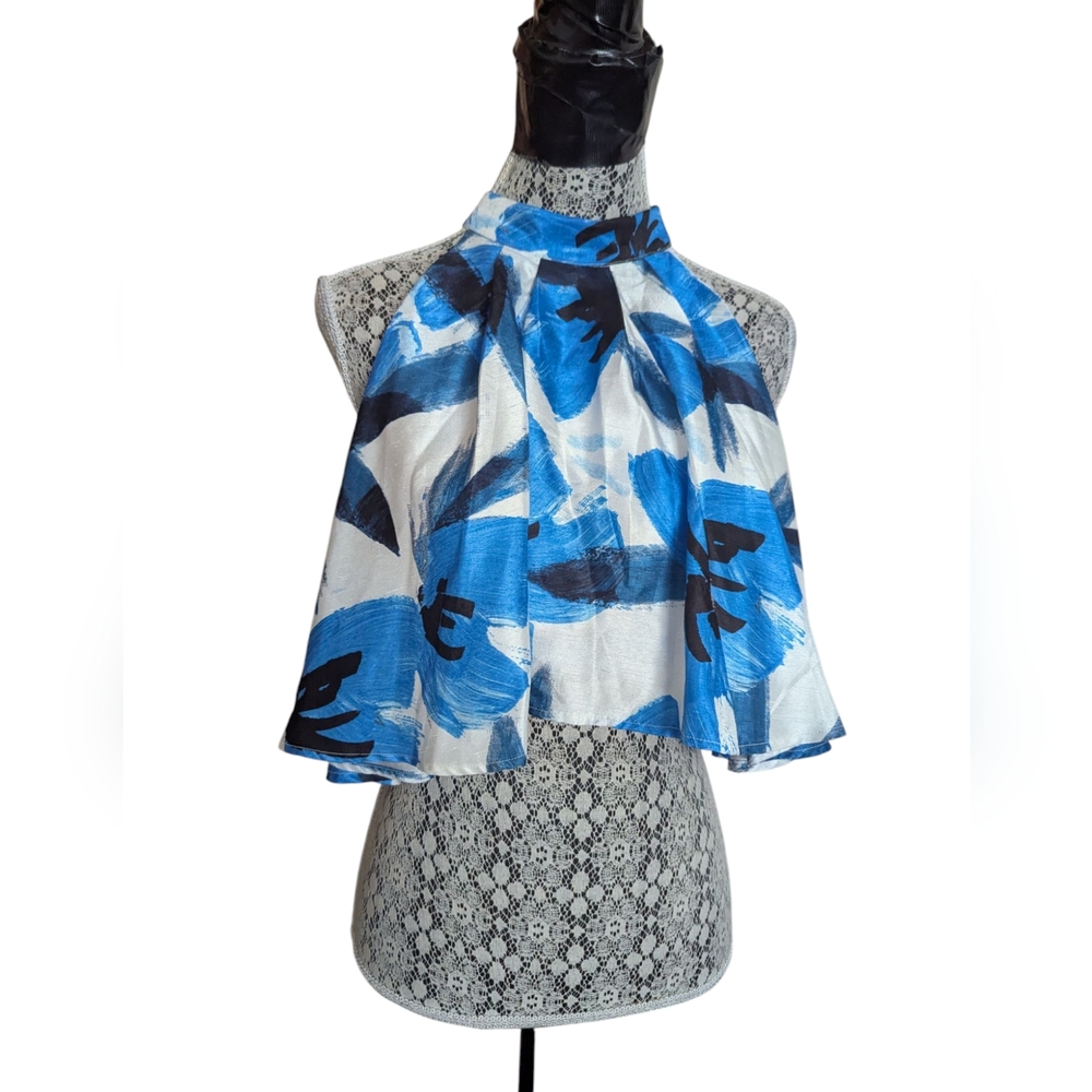 C/MEO Collective Blue and White Cropped Top